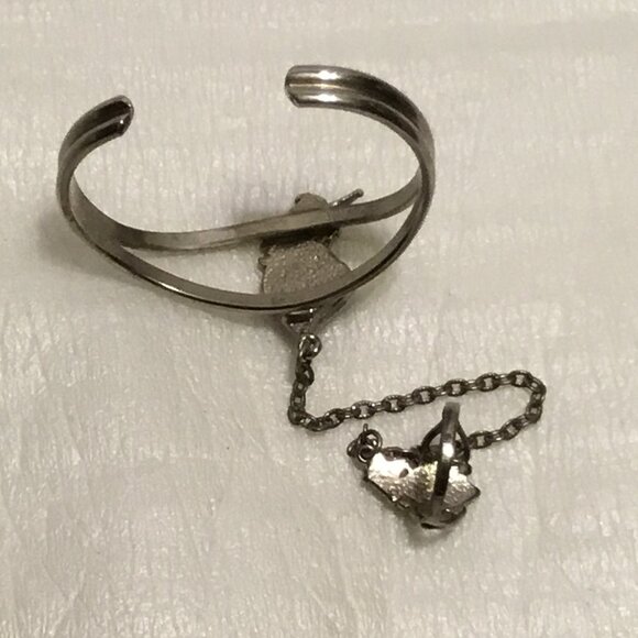 Vintage Turquoise inlay unicorn slave bracelet with chain & size 8 ring - Picture 6 of 7